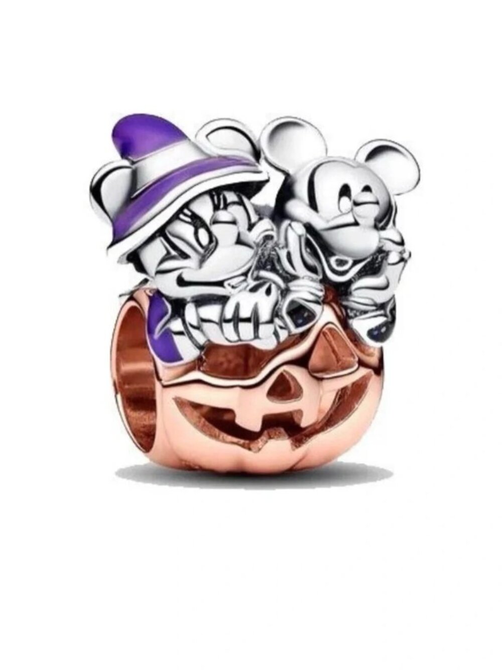 Pandora Disney Minnie & Mickey Jack-O'-Lantern Charm in Purple and Rose Gold